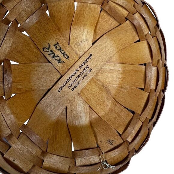 Longaberger Button Basket 2001 Vintage With Plastic Protector Leather Handles - Picture 2 of 4